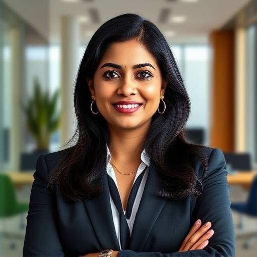 Portrait of Dr. Anya Sharma, Founder and CEO of Stellaris Solutions